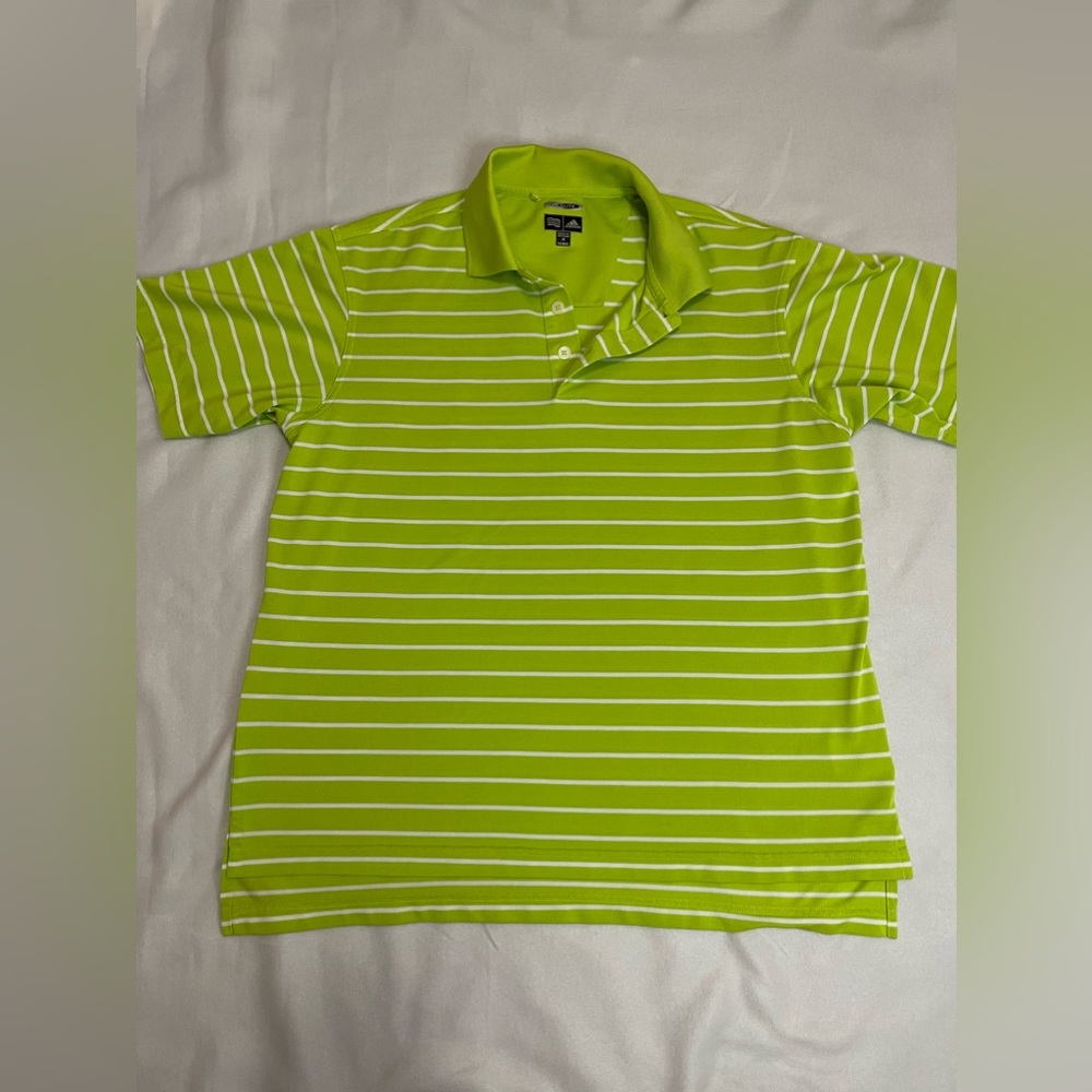 Adidas Climalite Green and White Striped Golf Polo Size M